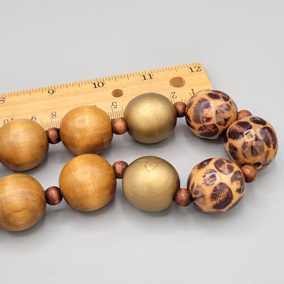 Wooden and Resin Beaded Necklace Animal Print Accents Wood Spacers 24" - Picture 9 of 9